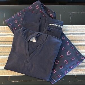 Tupperware Logo Navy Pajama Set with Pink Heart Accents